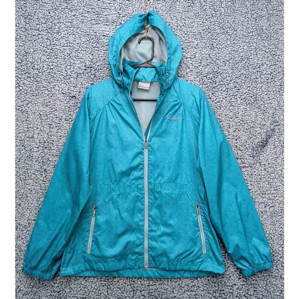 Columbia Rain Jacket Size S Full Zip Hooded Lightweight Outdoor Hiking Blue